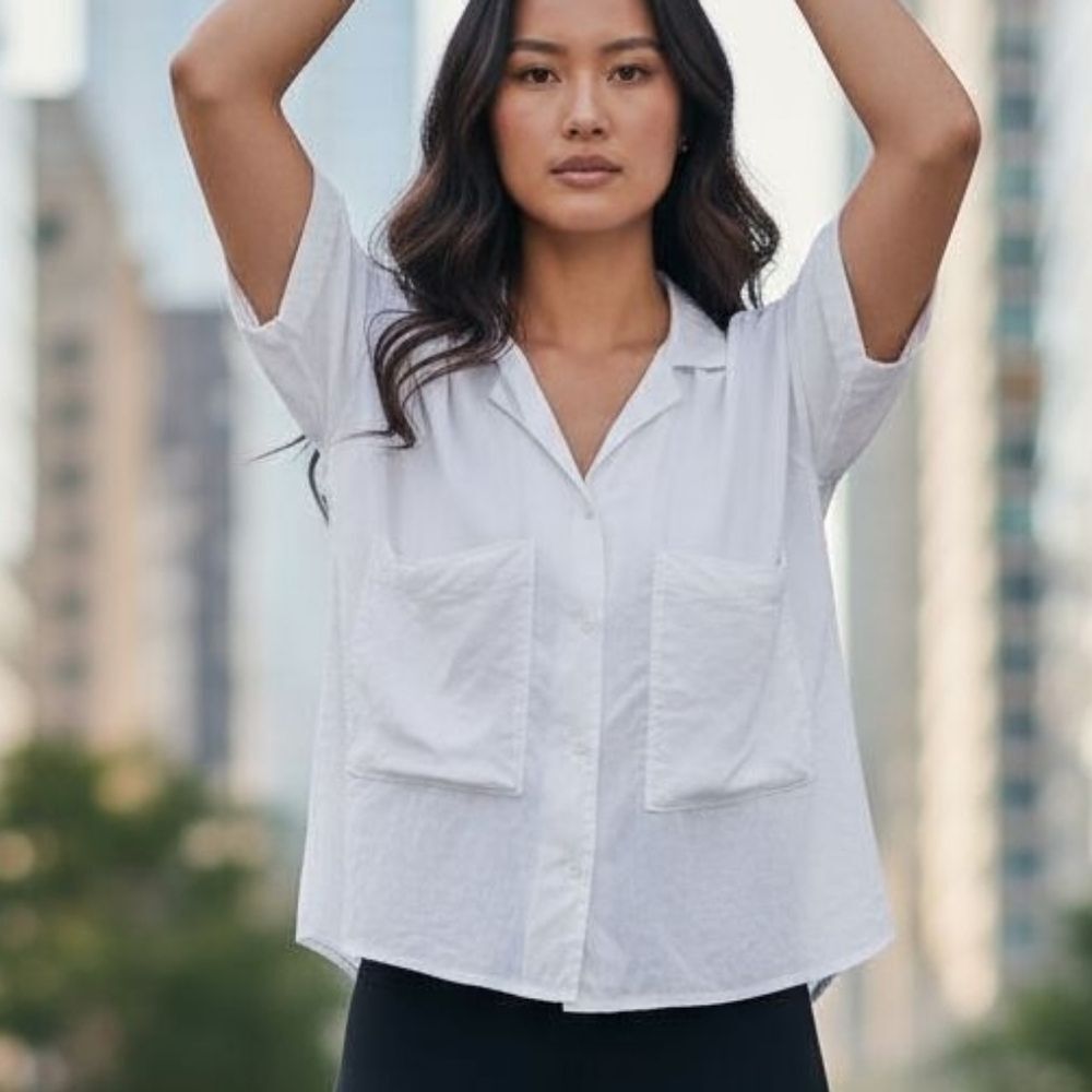 Zara White Button Down Shirt with Boxy Fit